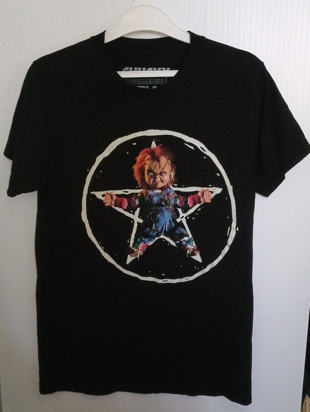 Chucky Black Graphic Short Sleeve Tee with Chucky Star Design
